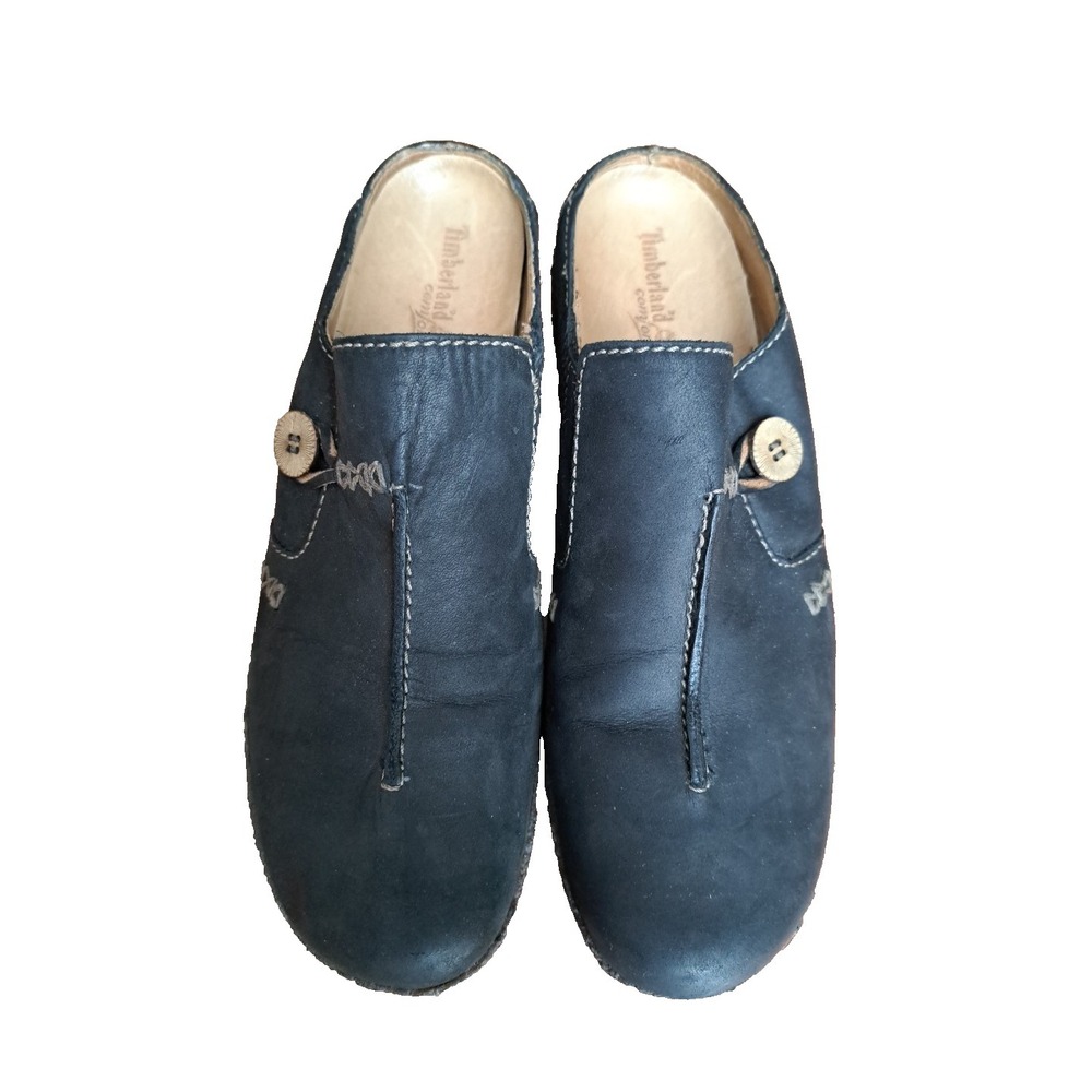 Timberland Women's Black Leather Overton Clogs Comfort Mules Shoe Size 10 M